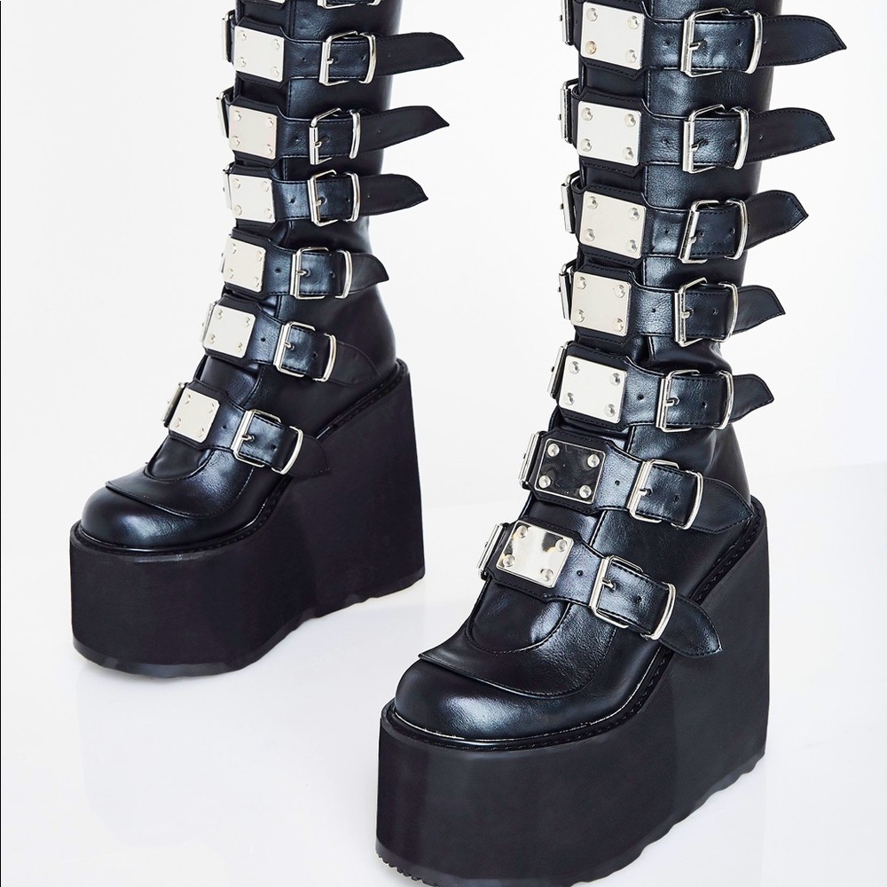 demonias size 7 bought for 175$ very good condition worn a few times🖤🖤🖤